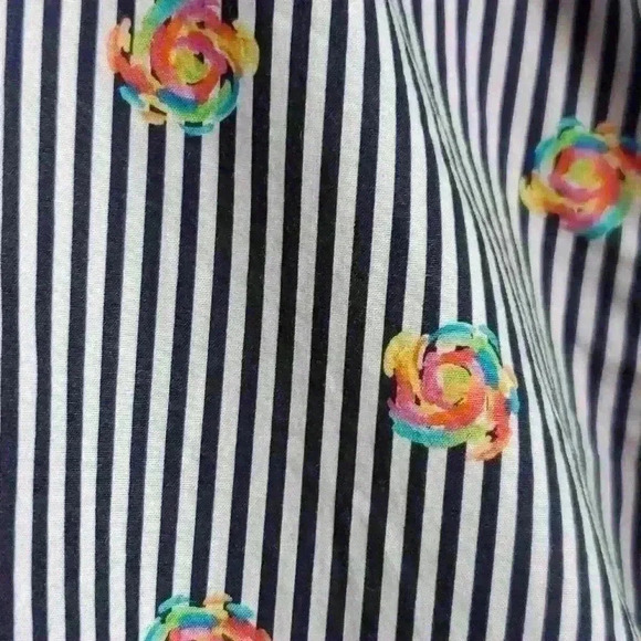 Bugatchi Men's Shaped Fit Spring Rose Print Pin Stripe Button Up Shirt sz M - Picture 3 of 11